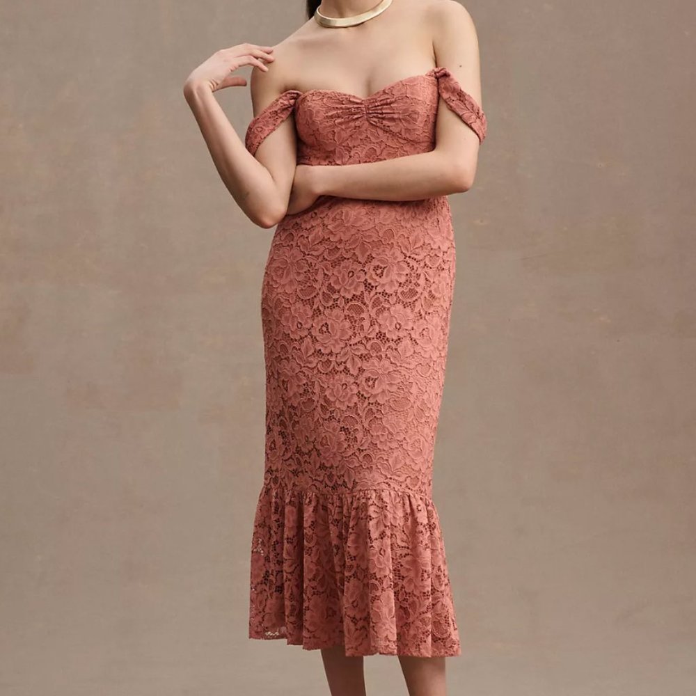 BHLDN Phoebe Off-Shoulder Lace Midi Dress